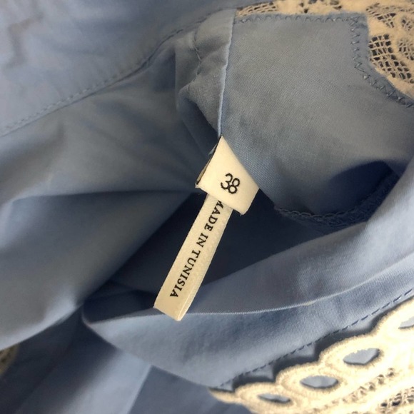 Sandro Paris Blue Cox Poplin Lace Shirt Dress Long Sleeve Button Down 38 M - Picture 5 of 16